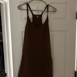 Brown Sleeveless Dress with Pocket